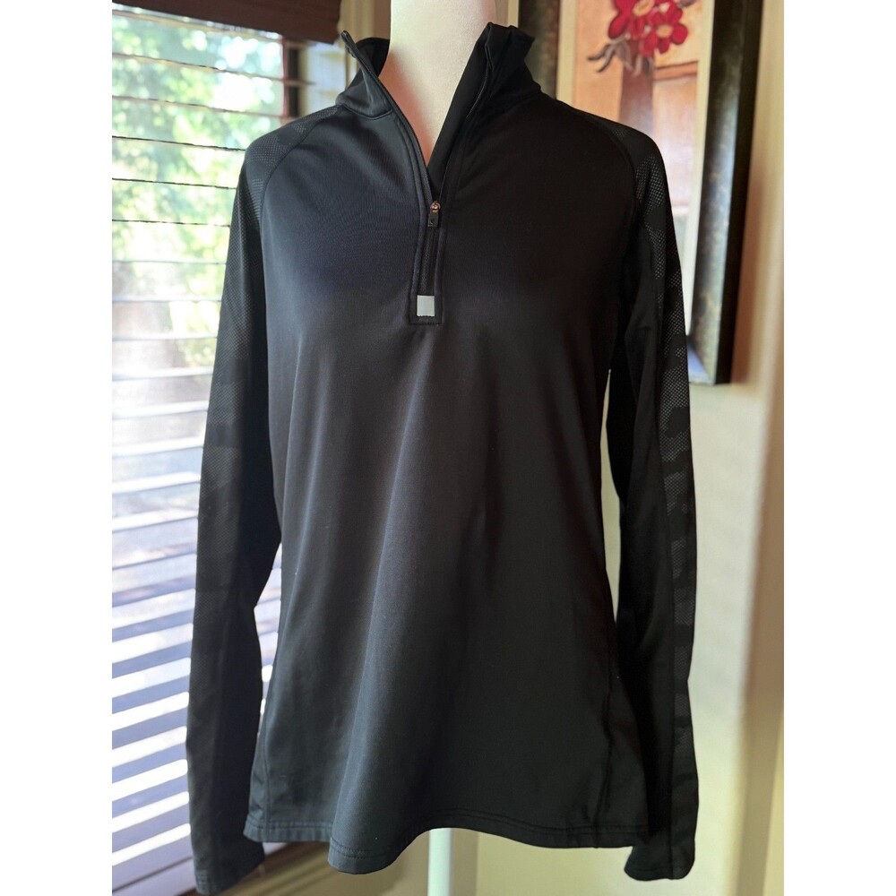 ZYIA Active Womens Large Black Camo Quarter Zip Pullover Long Sleeve Workout Top
